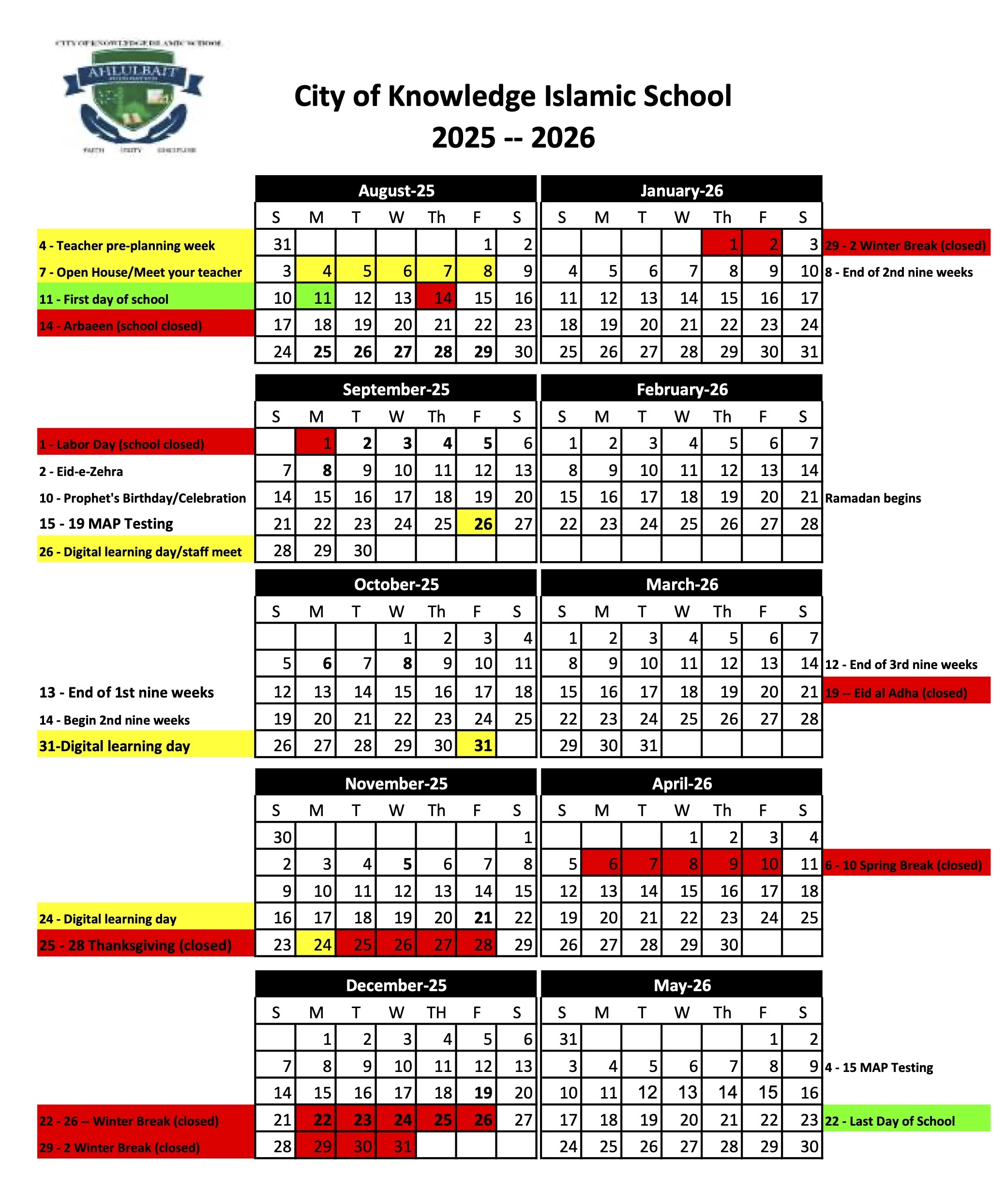 2025-2026 Academic Calendar